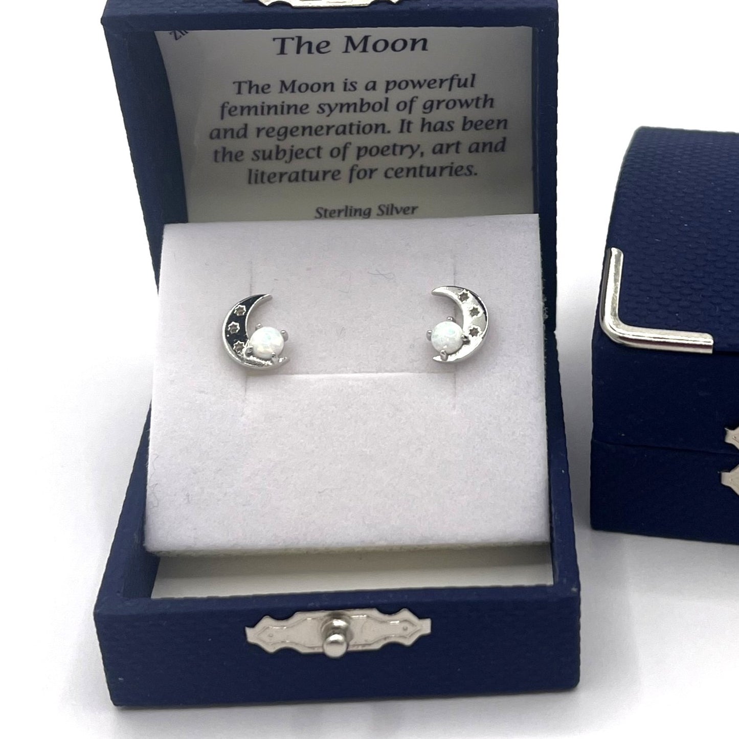 Sterling Silver Snow Opal Moon Earrings