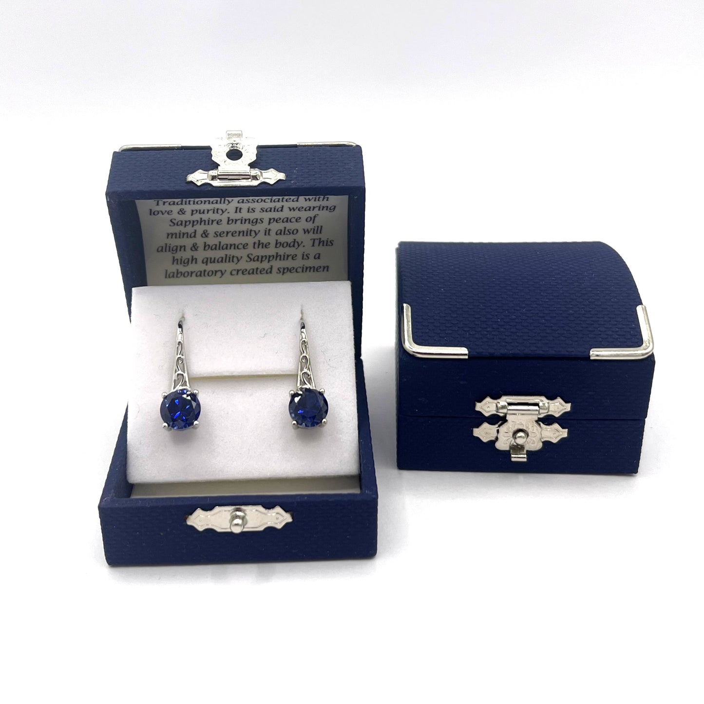 Sterling Silver Sapphire Fancy Solitaire Earrings