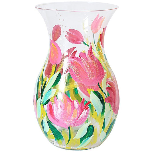 Hand Painted Vase - Pink Tulips