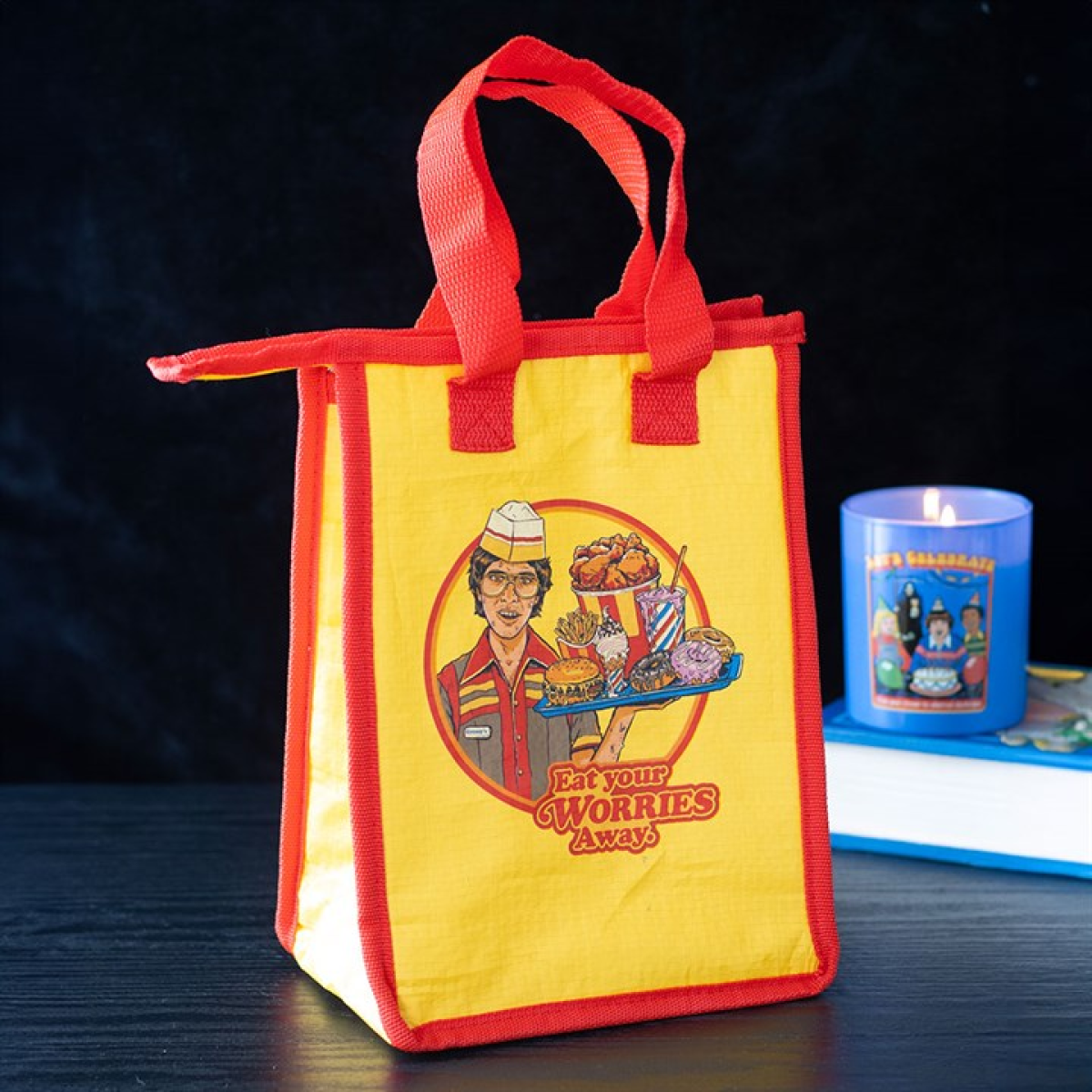 Eat Your Worries Lunch Bag by Steven Rhodes